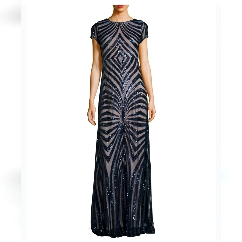 DONNA Morgan Dresses Isabelle Sequin Gown With Cap Sleeves, Size 4